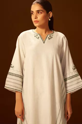 Ivory embroidered linen blend coord set