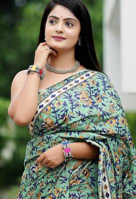 Ajrakh fancy hand block mulmul cotton sarees 2