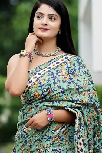 Ajrakh fancy hand block mulmul cotton sarees