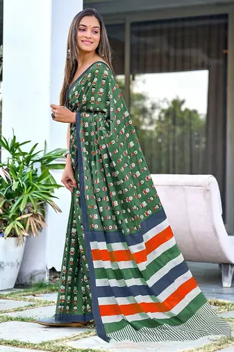 Cartoon hand block mulmul cotton sarees
