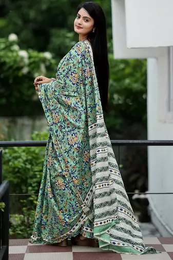Ajrakh fancy hand block mulmul cotton sarees