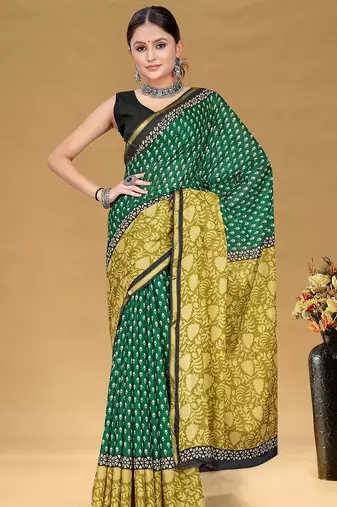 Hand block print with hevay zari bodar sarees