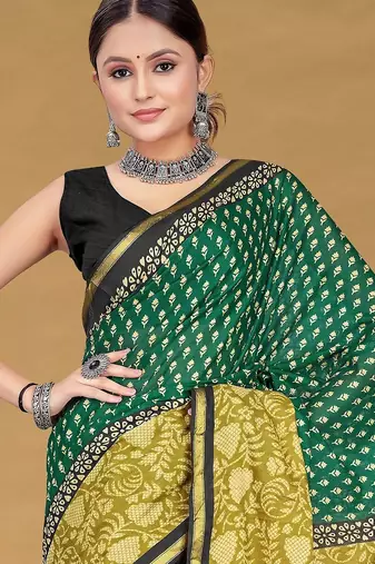 Hand block print with hevay zari bodar sarees