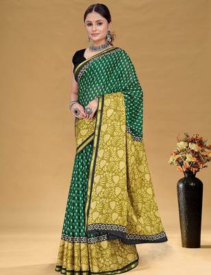 Hand block print with hevay zari bodar sarees 3