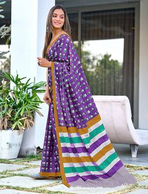 Cartoon hand block mulmul cotton sarees 3