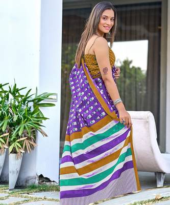 Cartoon hand block mulmul cotton sarees 4