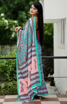 Ajrakh fancy hand block mulmul cotton sarees 3