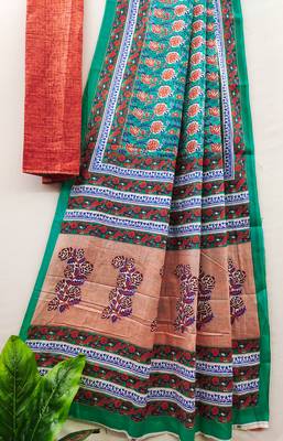Ajrakh fancy hand block mulmul cotton sarees 4