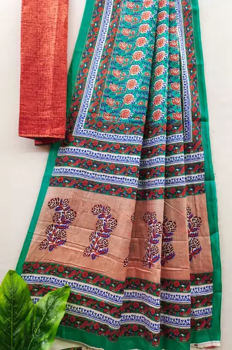 Ajrakh fancy hand block mulmul cotton sarees