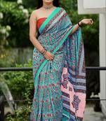 Ajrakh fancy hand block mulmul cotton sarees