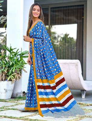 Cartoon hand block mulmul cotton sarees 3