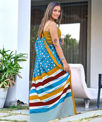 Cartoon hand block mulmul cotton sarees 4