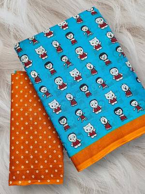 Cartoon hand block mulmul cotton sarees 5