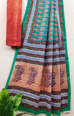 Ajrakh fancy hand block mulmul cotton sarees 4