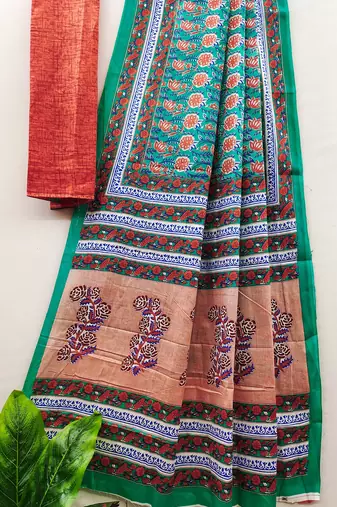 Ajrakh fancy hand block mulmul cotton sarees