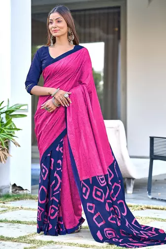 Batik style fancy hand block mulmul cotton sarees