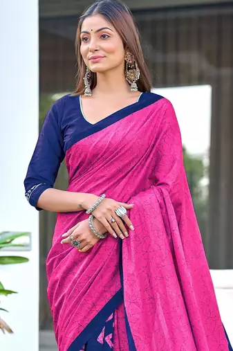 Batik style fancy hand block mulmul cotton sarees