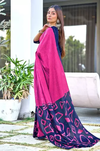 Batik style fancy hand block mulmul cotton sarees