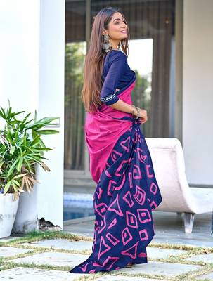 Batik style fancy hand block mulmul cotton sarees 4