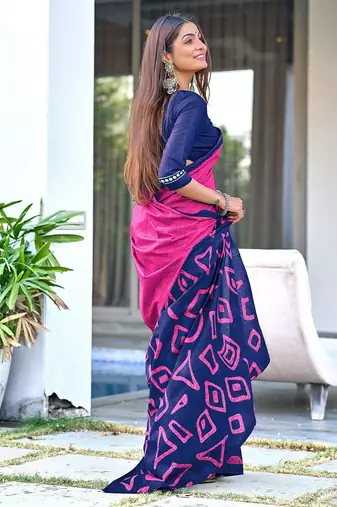 Batik style fancy hand block mulmul cotton sarees