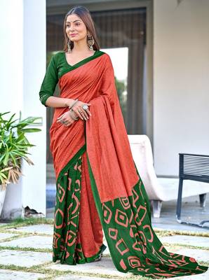Batik style fancy hand block mulmul cotton sarees 1
