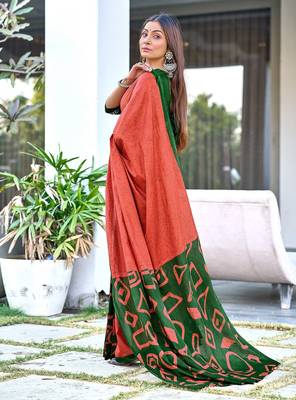 Batik style fancy hand block mulmul cotton sarees 3