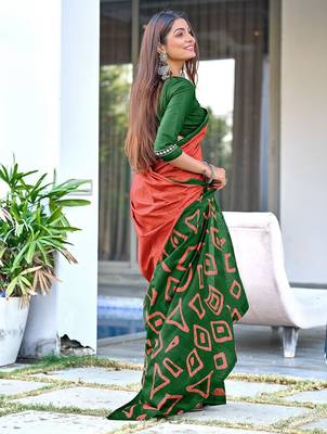 Batik style fancy hand block mulmul cotton sarees 4