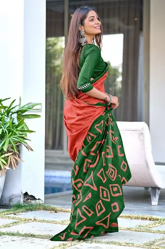 Batik style fancy hand block mulmul cotton sarees