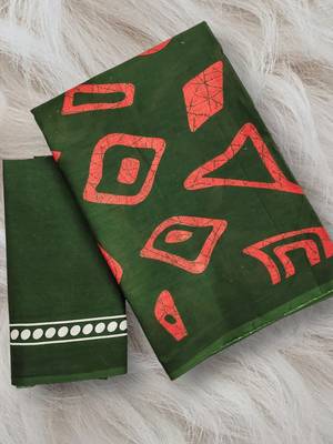 Batik style fancy hand block mulmul cotton sarees 5