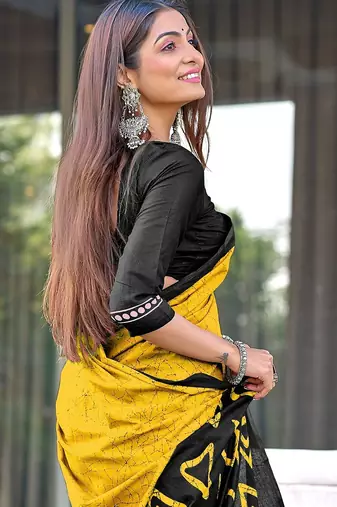 Batik style fancy hand block mulmul cotton sarees