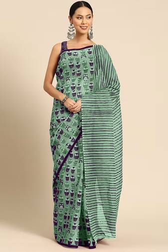 Jaipur hand block ikkat print sarees