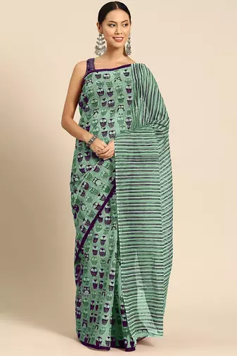 Jaipur hand block ikkat print sarees