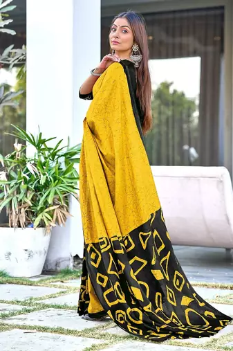 Batik style fancy hand block mulmul cotton sarees