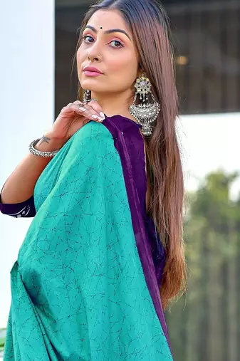 Batik style fancy hand block mulmul cotton sarees