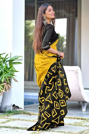 Batik style fancy hand block mulmul cotton sarees