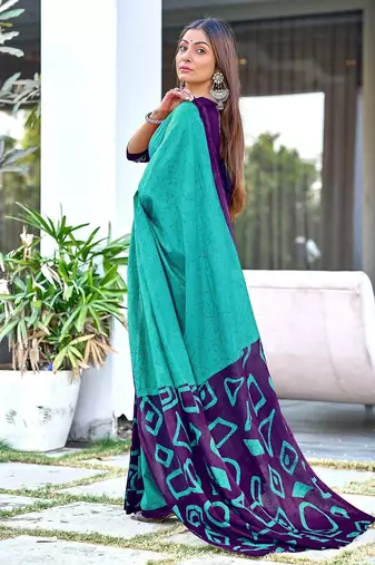 Batik style fancy hand block mulmul cotton sarees