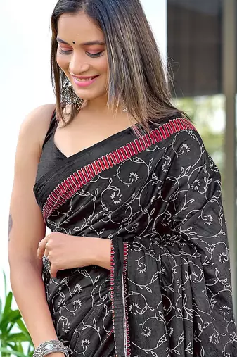 Ajrakh fancy hand block mulmul cotton sarees