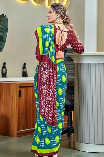 Pure cotton bandhani and ajrak block print sarees