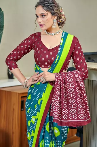 Pure cotton bandhani and ajrak block print sarees