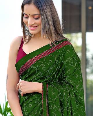 Ajrakh fancy hand block mulmul cotton sarees 2