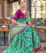 Hand block print with hevay zari bodar sarees