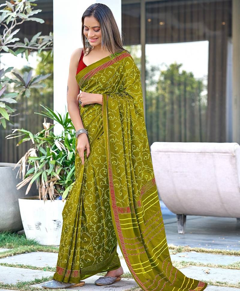 Ajrakh fancy hand block mulmul cotton sarees