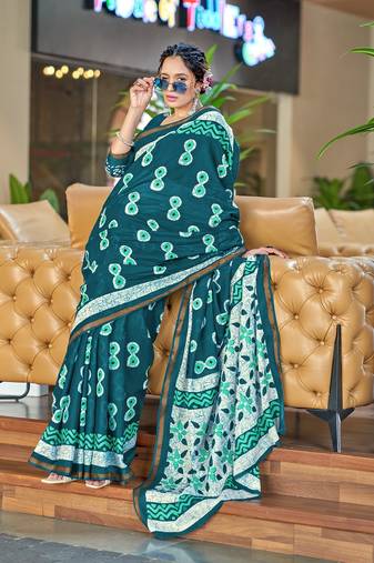 Hand block print with hevay zari bodar sarees
