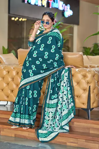 Hand block print with hevay zari bodar sarees