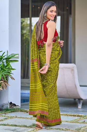 Ajrakh fancy hand block mulmul cotton sarees