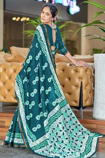 Hand block print with hevay zari bodar sarees