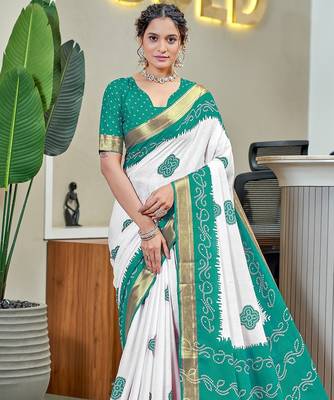 Buti hand block print with hevay zari bodar sarees 1