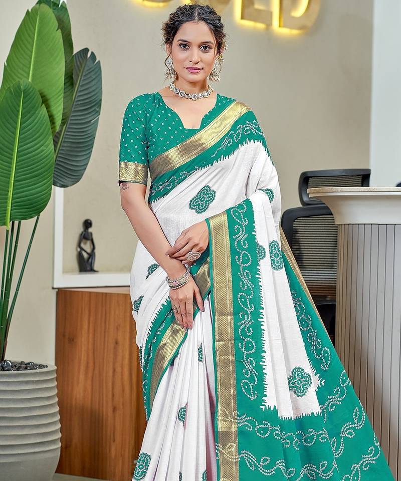 Buti hand block print with hevay zari bodar sarees