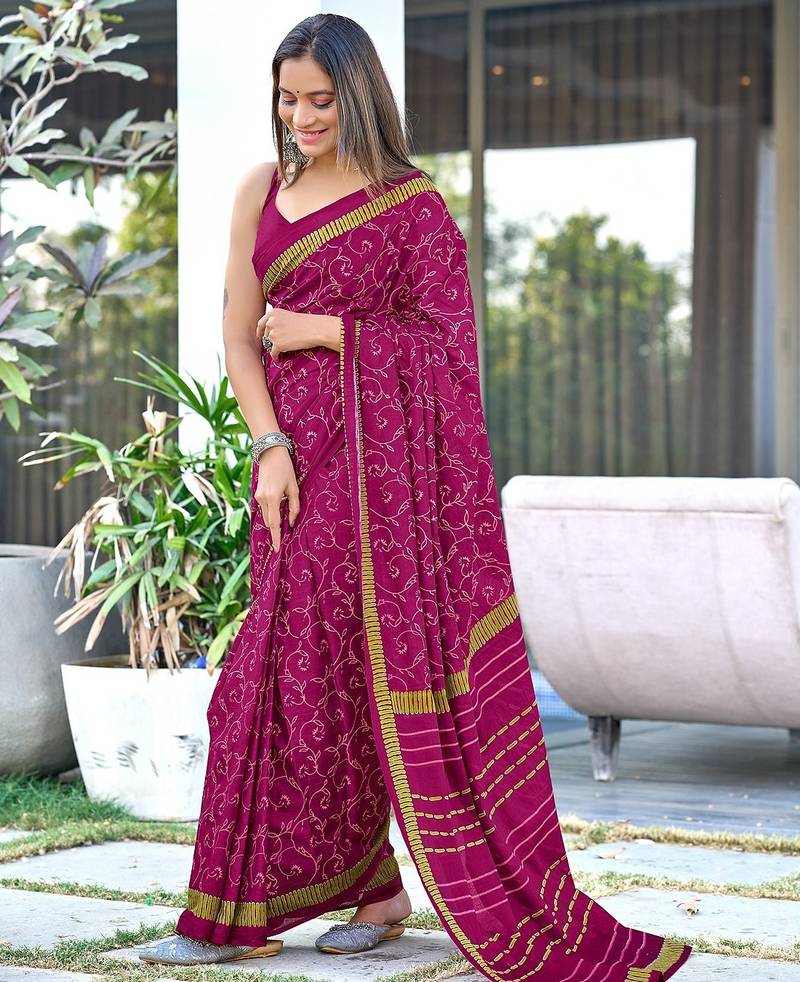 Ajrakh fancy hand block mulmul cotton sarees