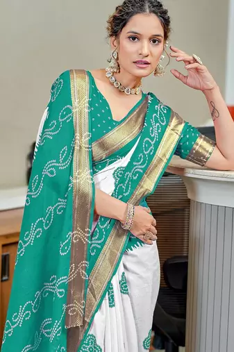 Buti hand block print with hevay zari bodar sarees